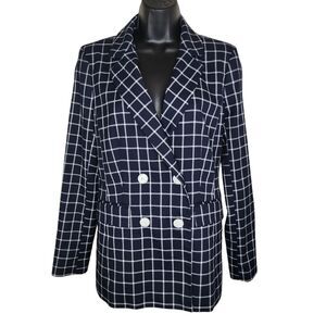 Halogen navy blue window pane blazer suit jacket size Small